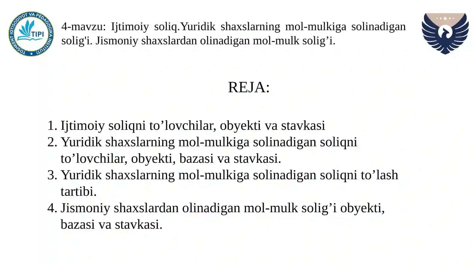 Soliqlar va soliqqa tortish fani 2