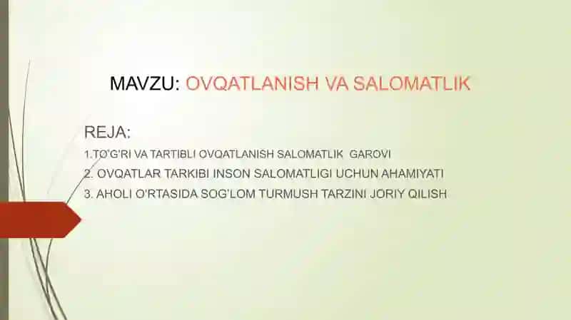 OVQATLANISH VA SALOMATLIK 2