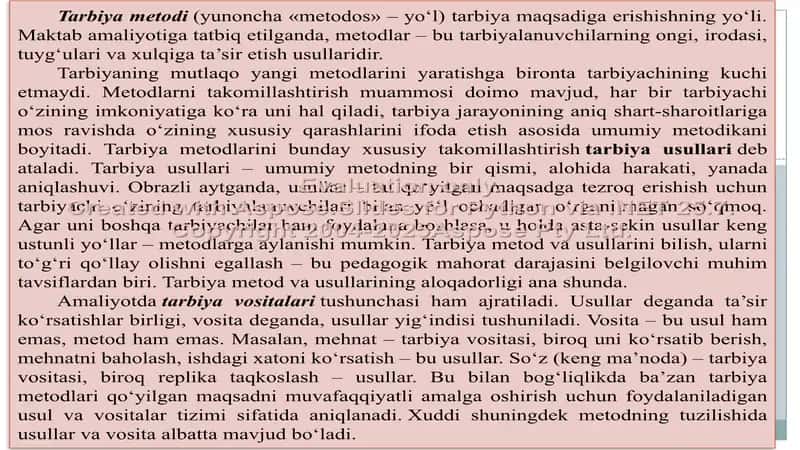 Tarbiyaning umumiy metodlari,shakillari va vositalari 2
