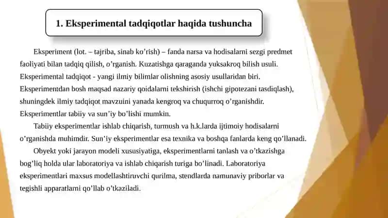Eksperimental tadqiqotlarning masalalari va usullari 2