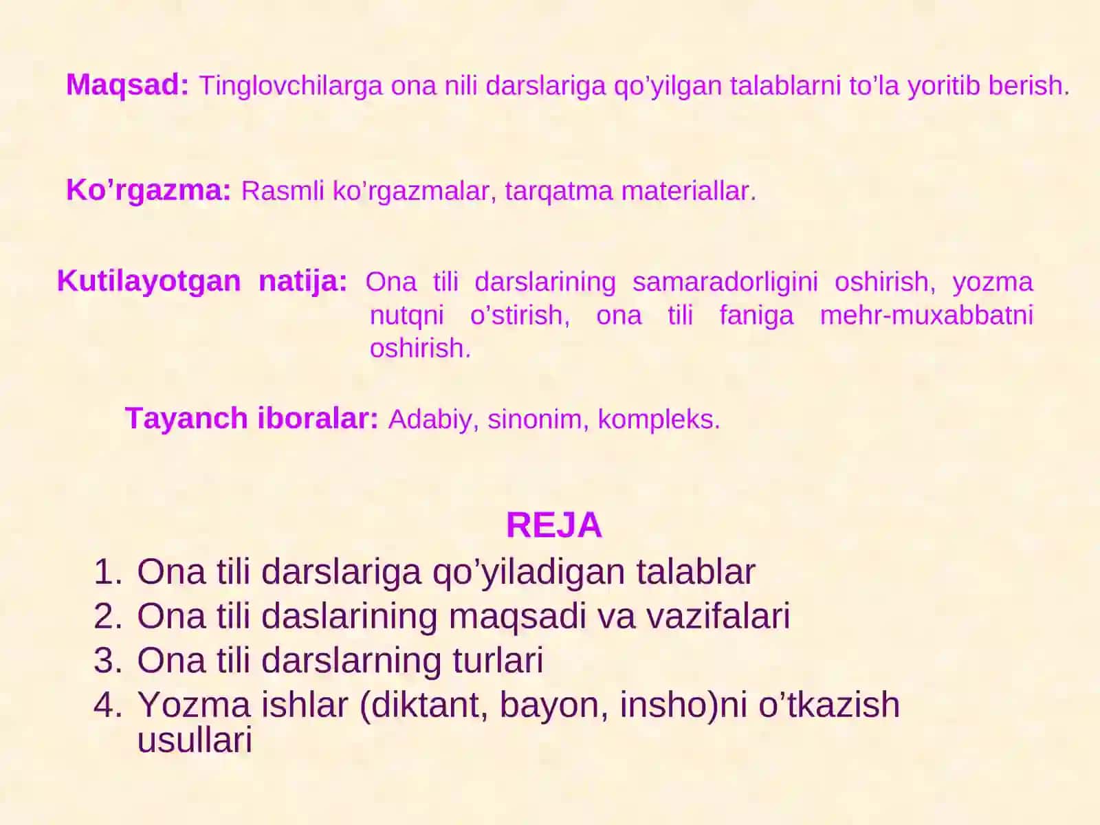 Ona tili darslari yozma ish turlari 2