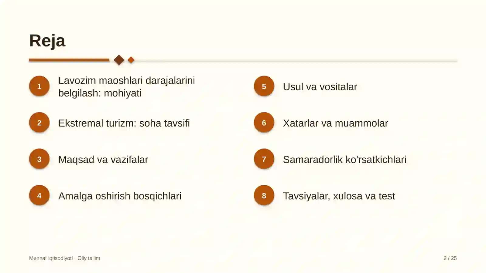 Ekstremal turizmda lavozim maoshlari darajalarini belgilash 2
