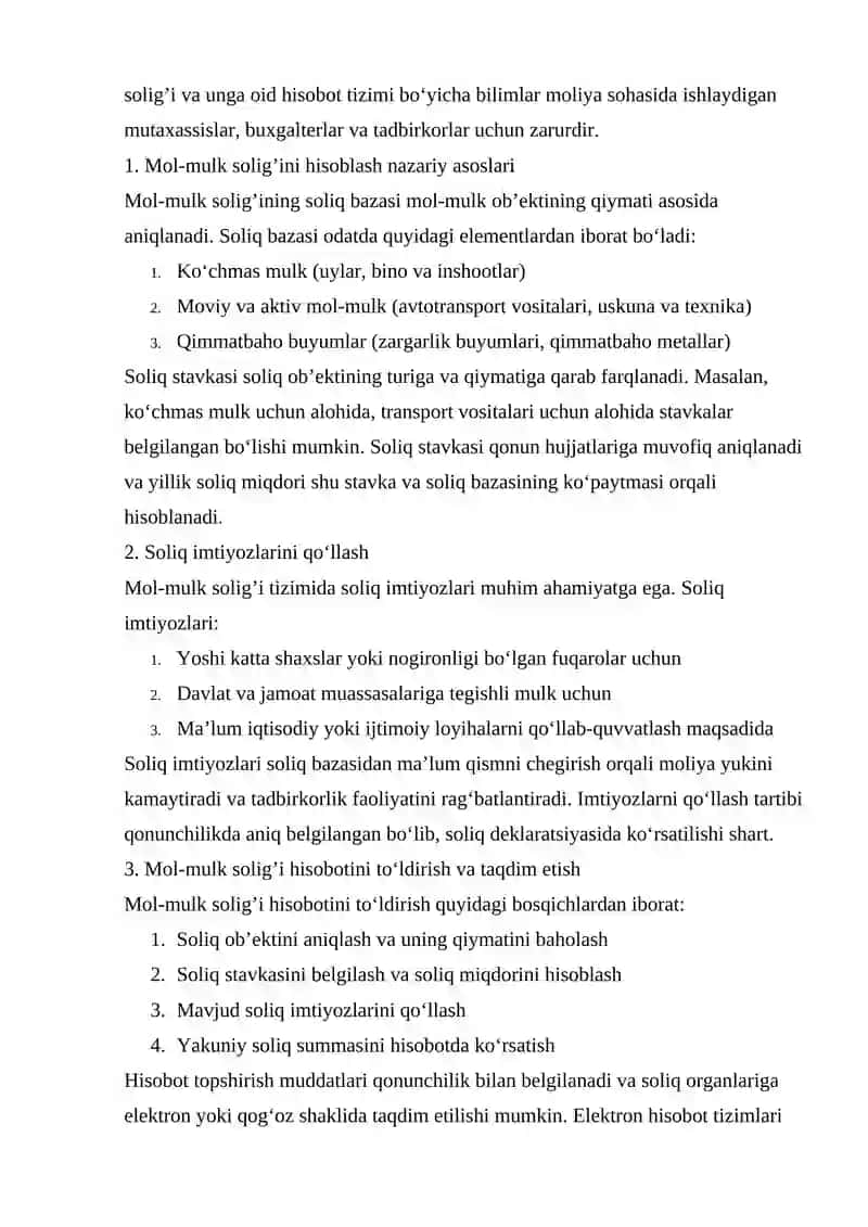 Mol-mulk solig’ini hisoblash, soliq imtiyozi 2
