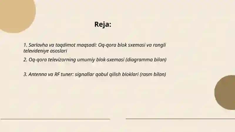 Oq-qora televizorning blok sxemasi va rangli televivenie asoslari 2