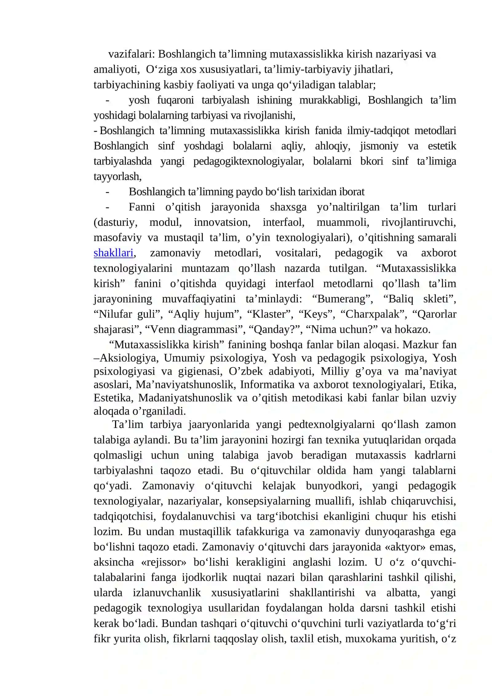 Mutaxassislik fanlarining maqsad va vazifalari 2