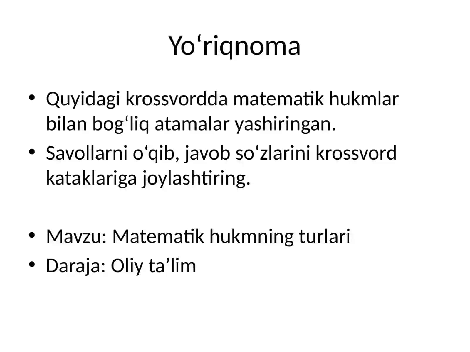 Matematik hukmning turlari 2