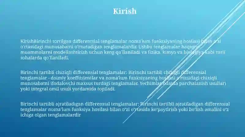 Birinchi Tartibli Diffrensial Tenglamalar 2
