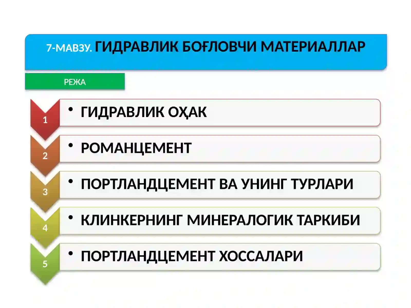 7-МАВЗУ.ГИДРАВЛИК БОҒЛОВЧИ МАТЕРИАЛЛАР 2