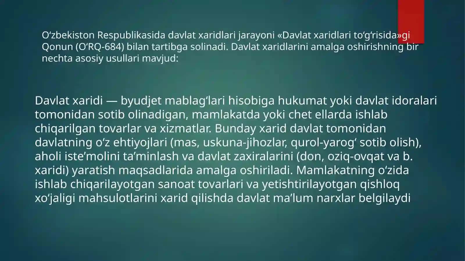 DAVLAT XARIDLARI MEZONLARI VA MUDDATLARI 2