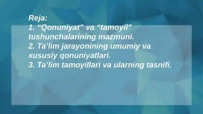 Ta'lim jarayonining umumiy va xususiy qonuniyatlari 2