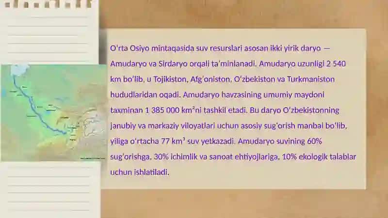O‘rta Osiyo daryolari, ko‘llari, muzliklari va suv omborlari 2