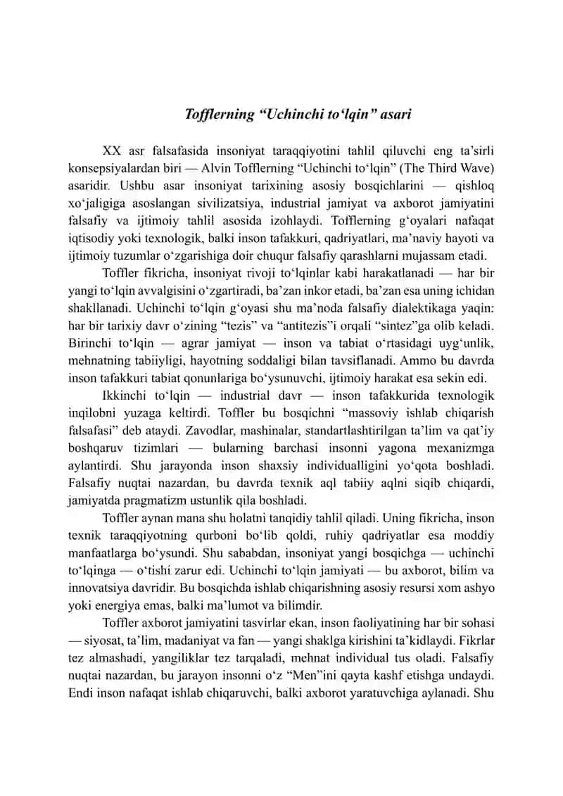 Tofflerning "Uchinchi to'lqin" asari 2