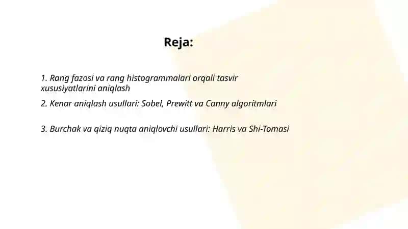 Tasvirlarni xarakterlovchi belgilarni aniqlash usullari 2