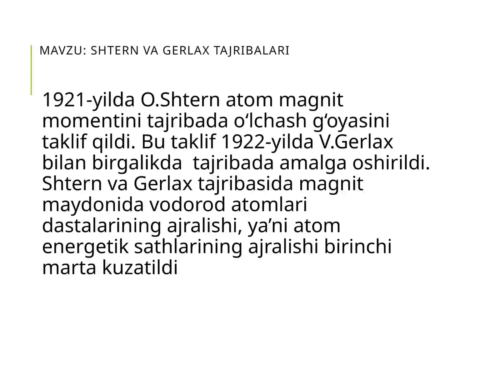 Shtern va Gerla x tajribalari 2