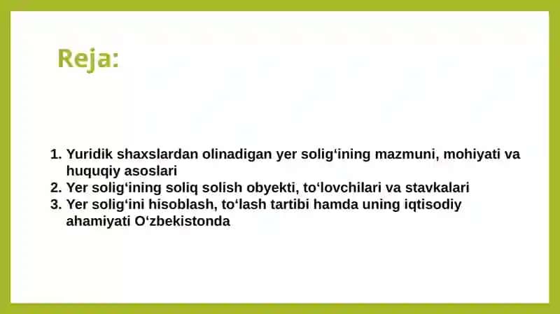 Yuridik shaxslardan olinadigan yer solig`i 2
