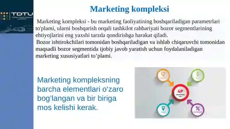 Marketing asoslari MARKETING KOMPLEKSI 2