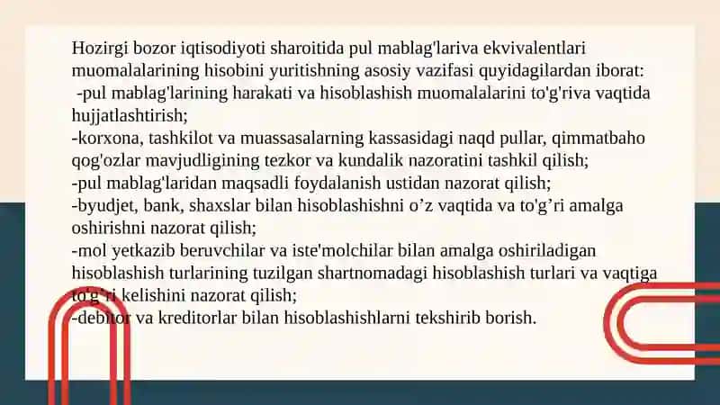 Pul mablag’lari va hisob-kitoblar hisobi 2