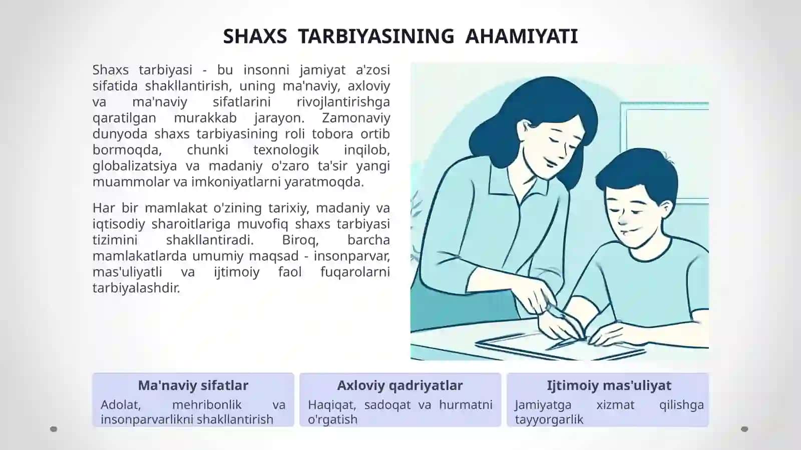 DUNYO MAMLAKATLARIDA SHAXS TARBIYASI MASALALARI 2