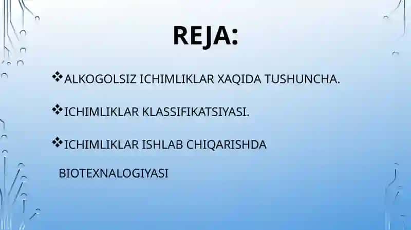ALKOGOLSIZ ICHIMLIKLAR ishlab chiqish 2