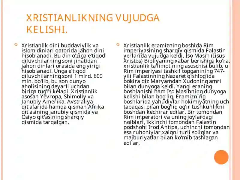 Xristianlikning paydo bo’lishi 2