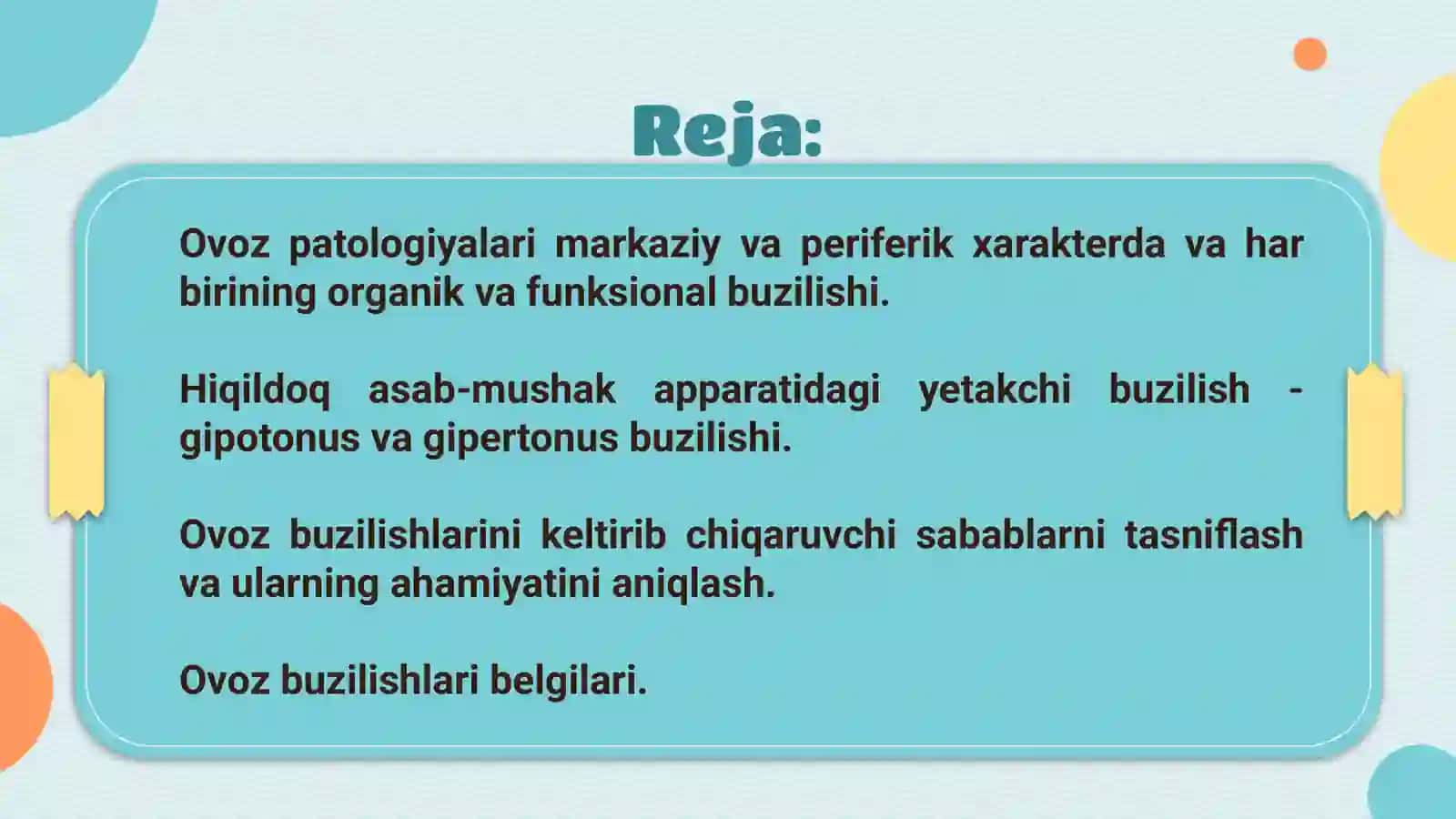 Ovoz buzilishlari belgilari va tasnifi 2