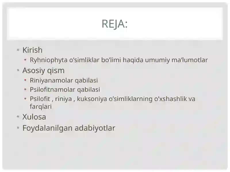 RINIYATOIFA –RYHNIOPHYTA O’SIMLIKLAR BO’LIMI 2