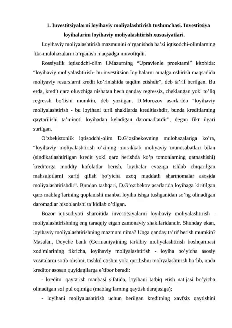 Investitsiyalarni loyihaviy moliyalashtirish 2