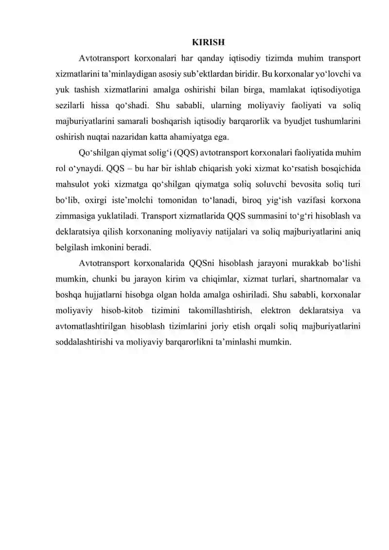 Avtotransport korxonalarida qo`shilgan qiymat solig`i hisobi 2