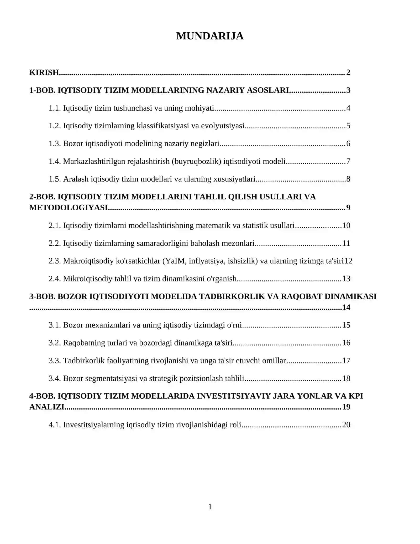 Iqtisodiy tizim modellari 2