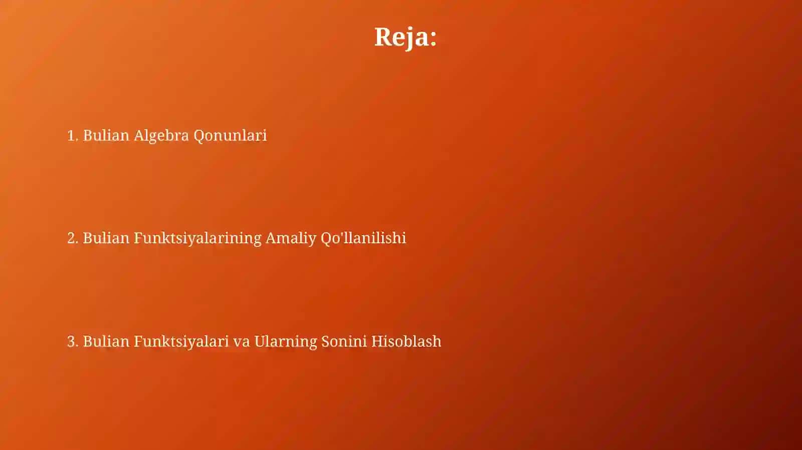 Bulian Algebra Qonunlari 2