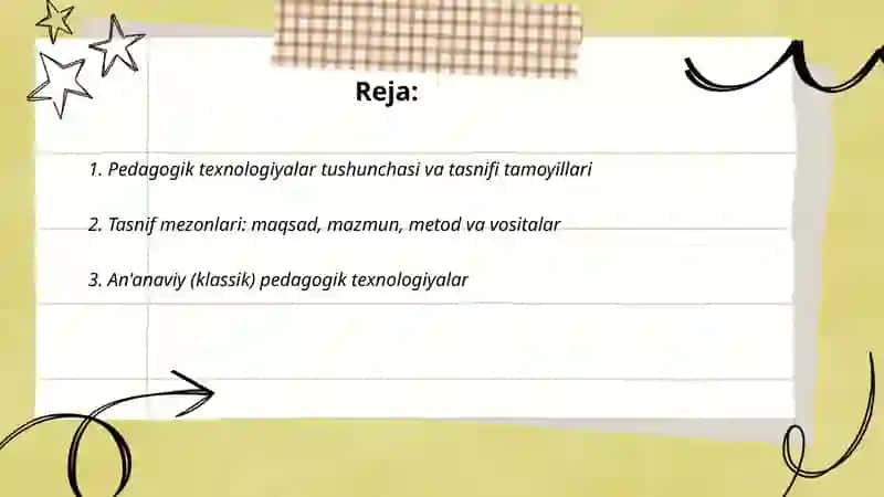 Pedagogik texnologiyalar tasnifi 2