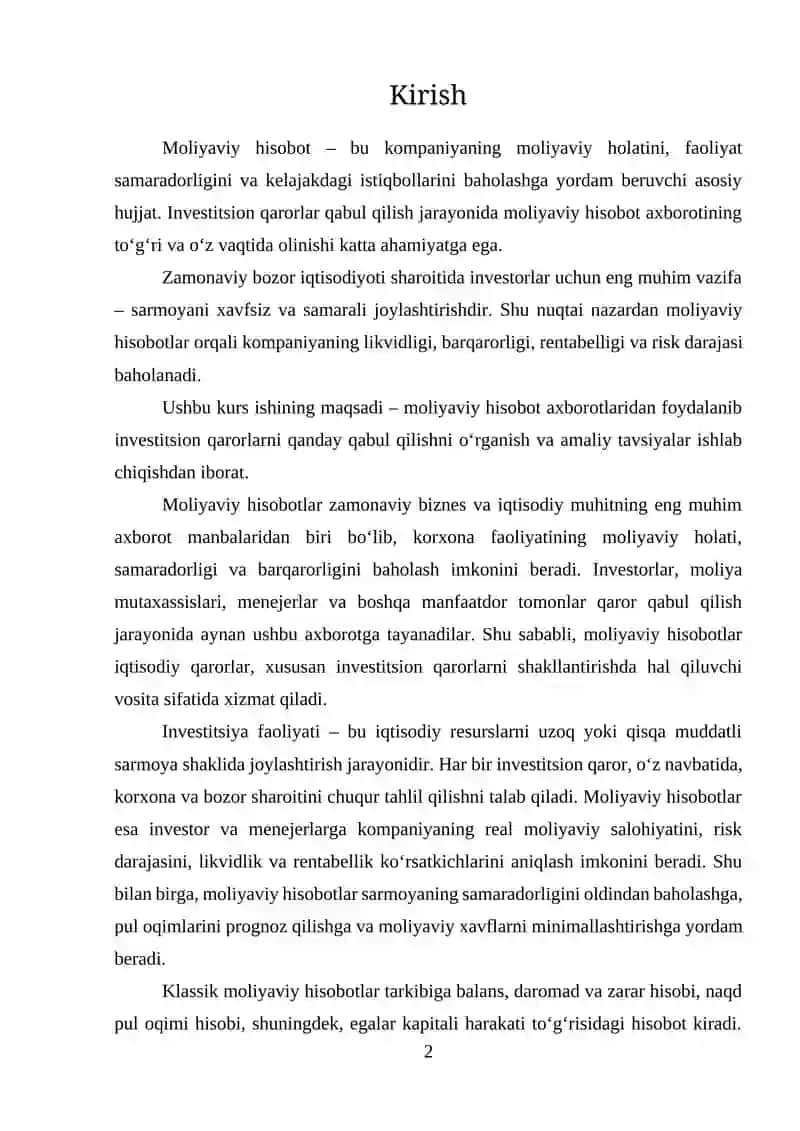 Moliyaviy Hisobot Axborotlardan Foydalanish 2