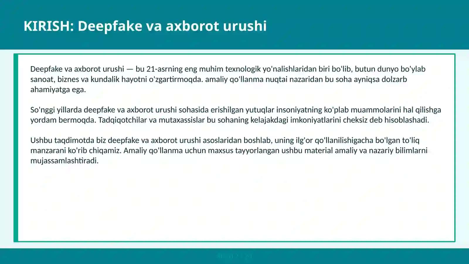 DEEPFAKE VA AXBOROT URUSHI 2