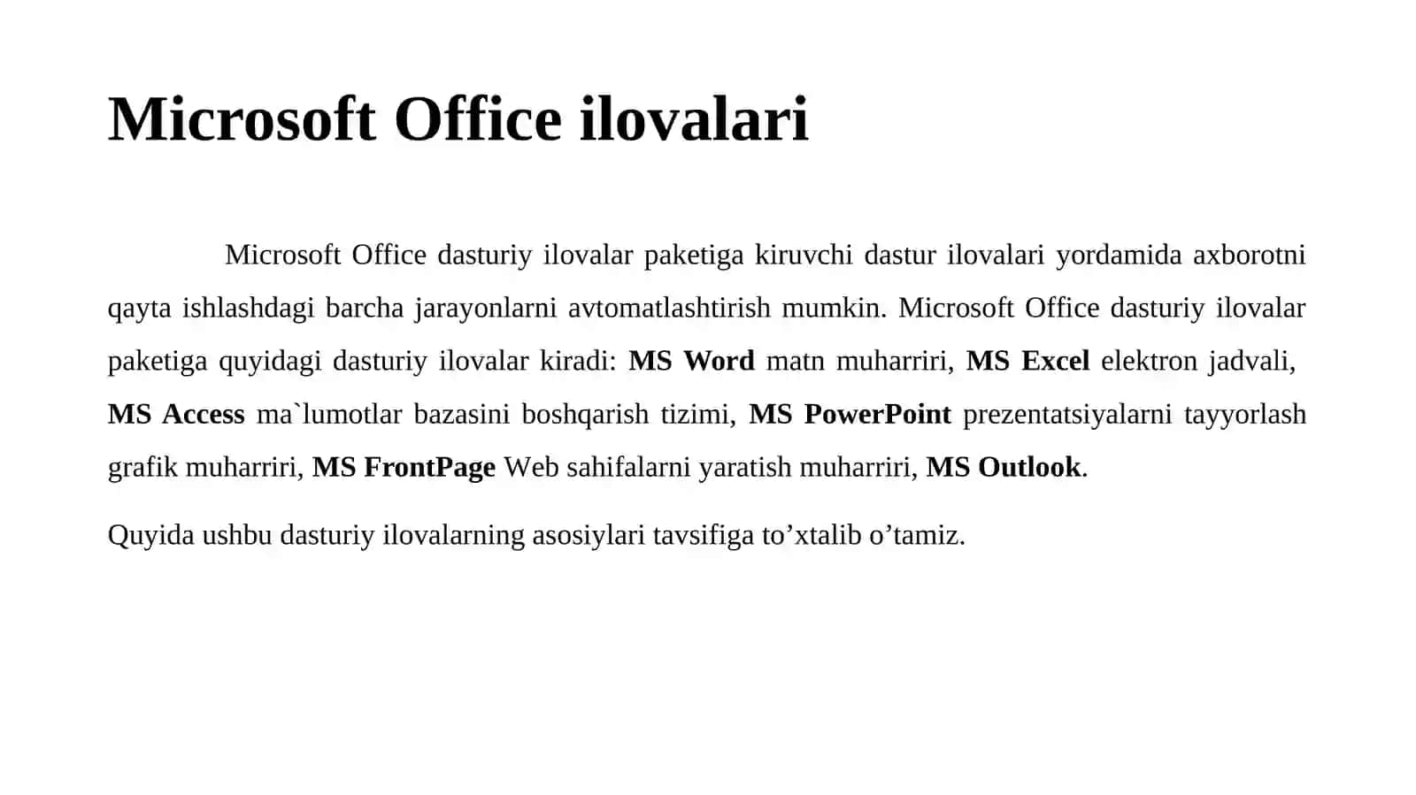 Microsoft Office dasturiy ilovalari 2
