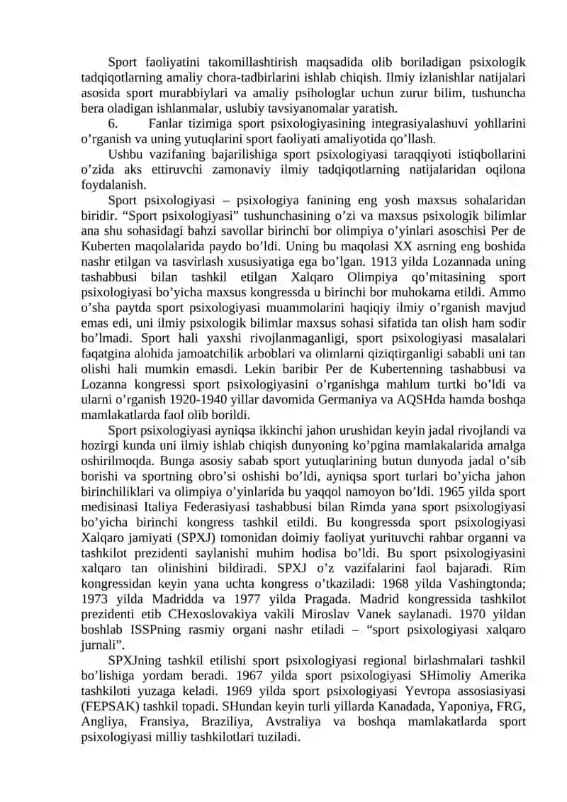 Sport psixologiyasi fanining vazifalari 2