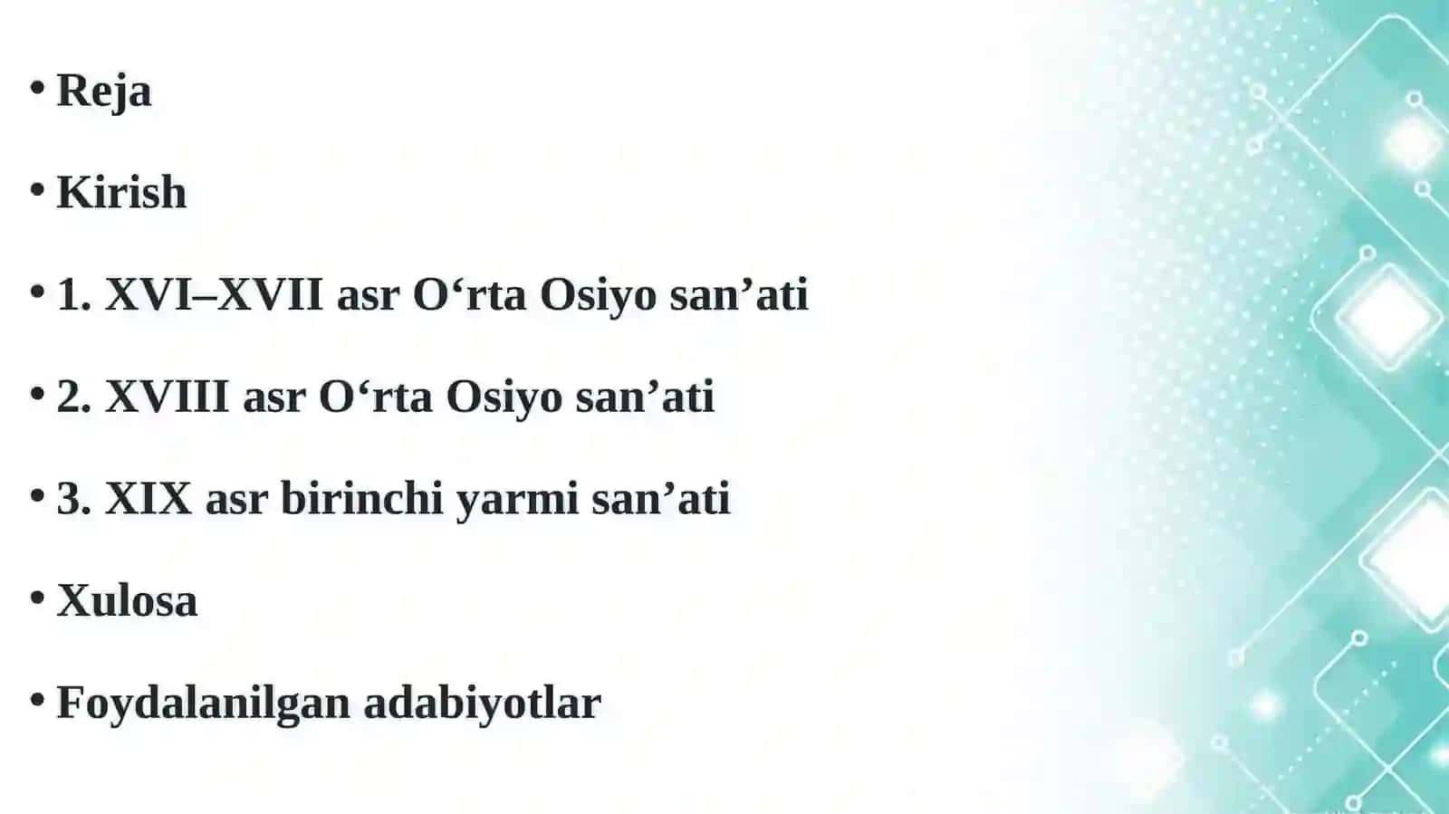 XVI-XIX asr birinchi yarmi O'rtta Osiyo xalqlari san'ati 2