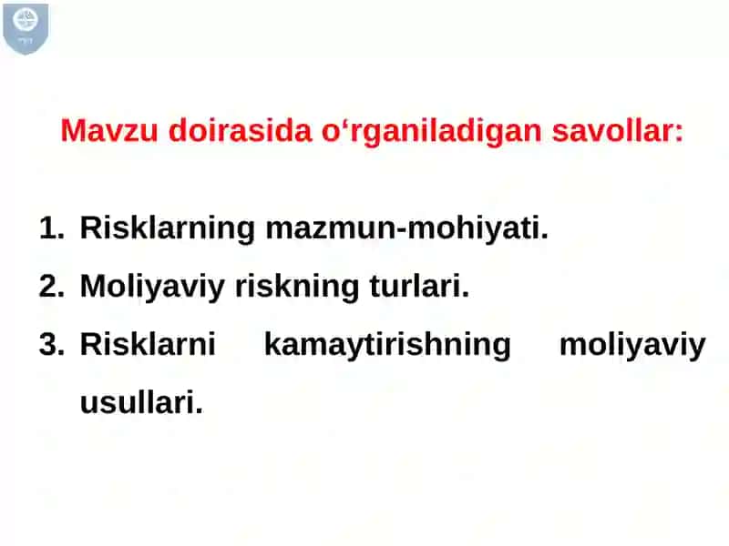 Moliya va risklar 2