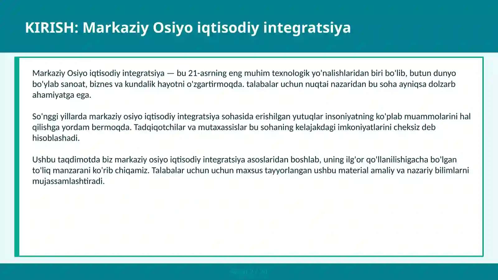 Markaziy Osiyo Iqtisodiy Integratsiya 2