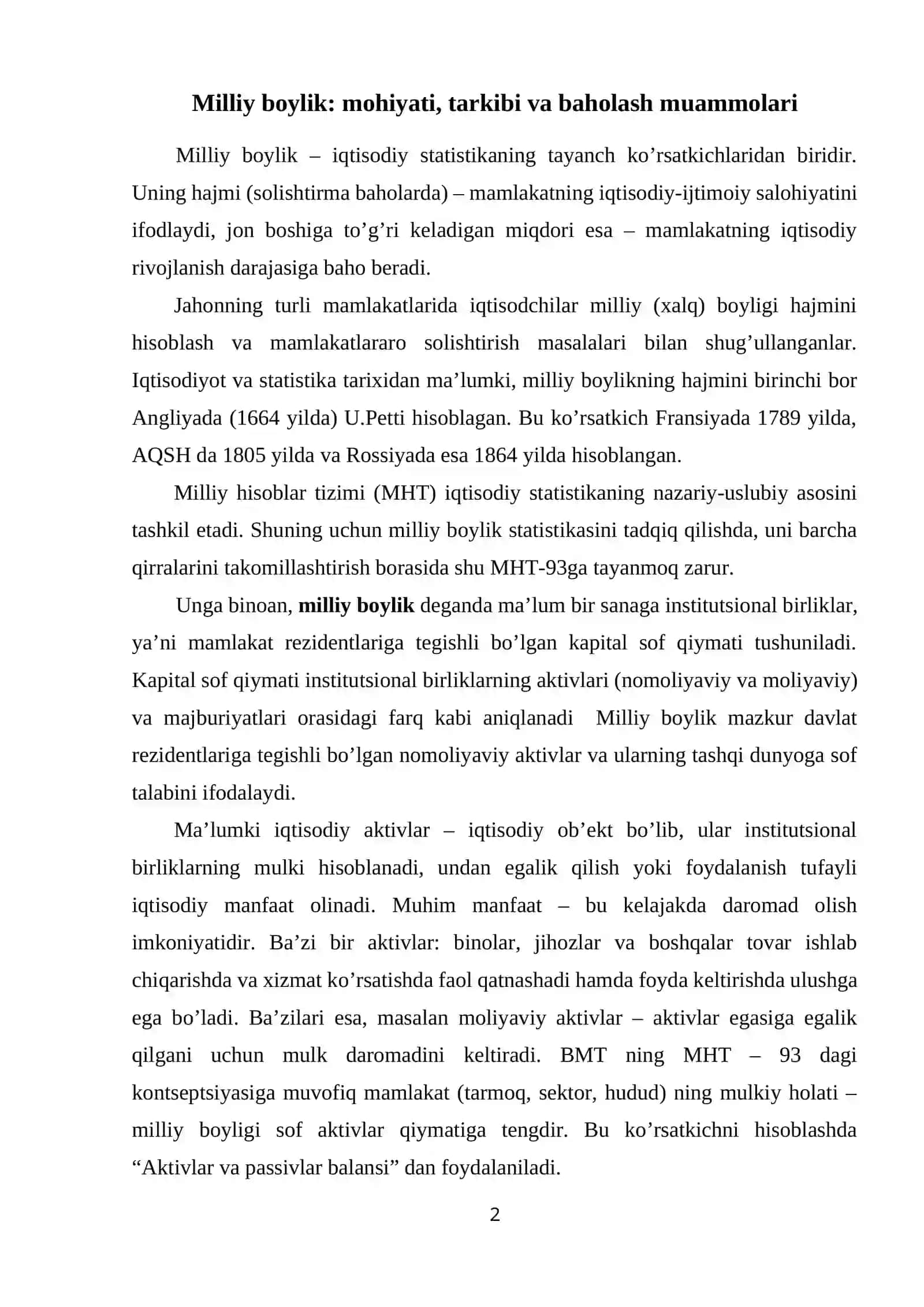 Milliy boylik statistikasi 2