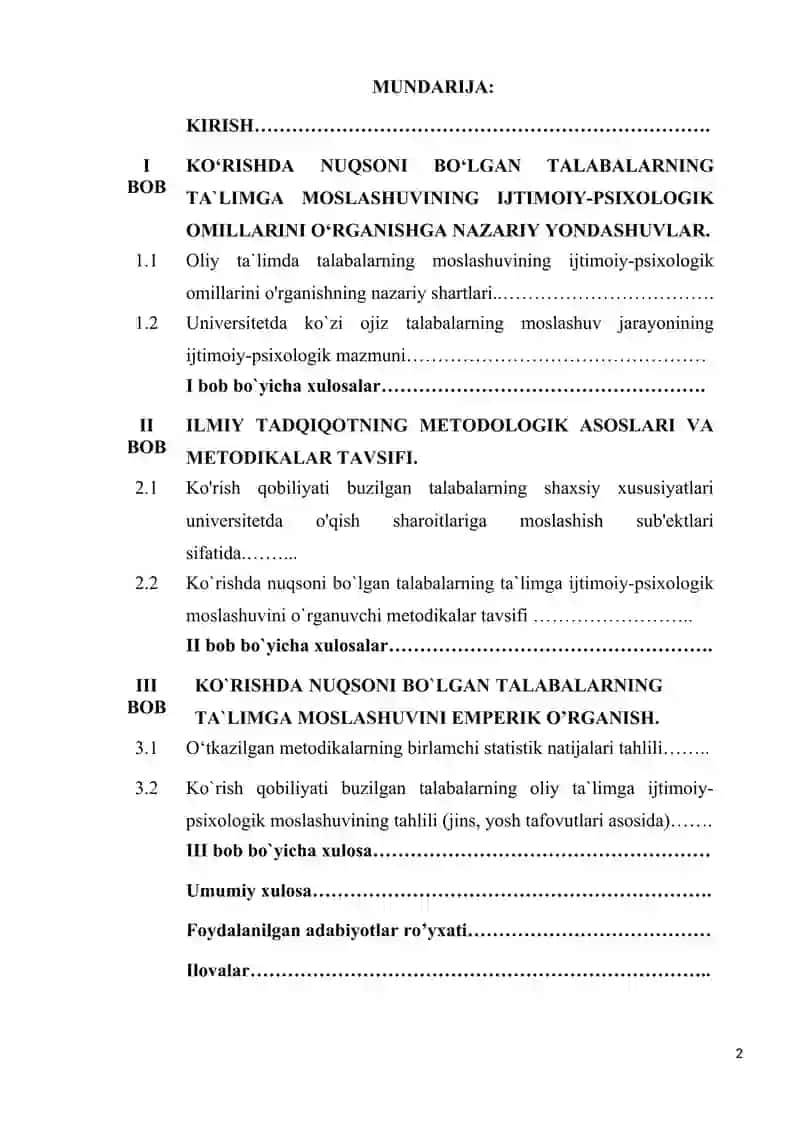 KО`RISHDА NUQSОNI BОR TАLАBАLАRNING ОLIY TА`LIMDАGI MОSLАSHUVINING IJTIMОIY-PSIXОLОGIK XUSUSIYАTLАRI 2