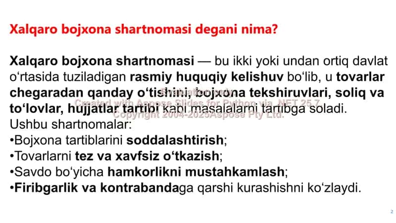 Xalqaro bojxona shartnomalari 2