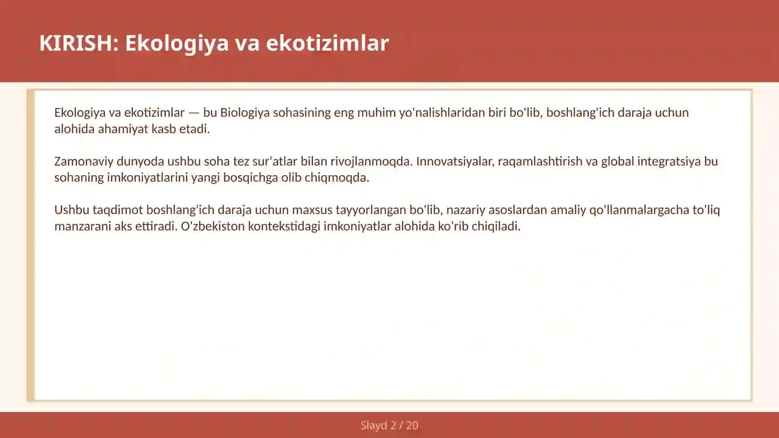 EKOLOGIYA VA EKOTIZIMLAR 2