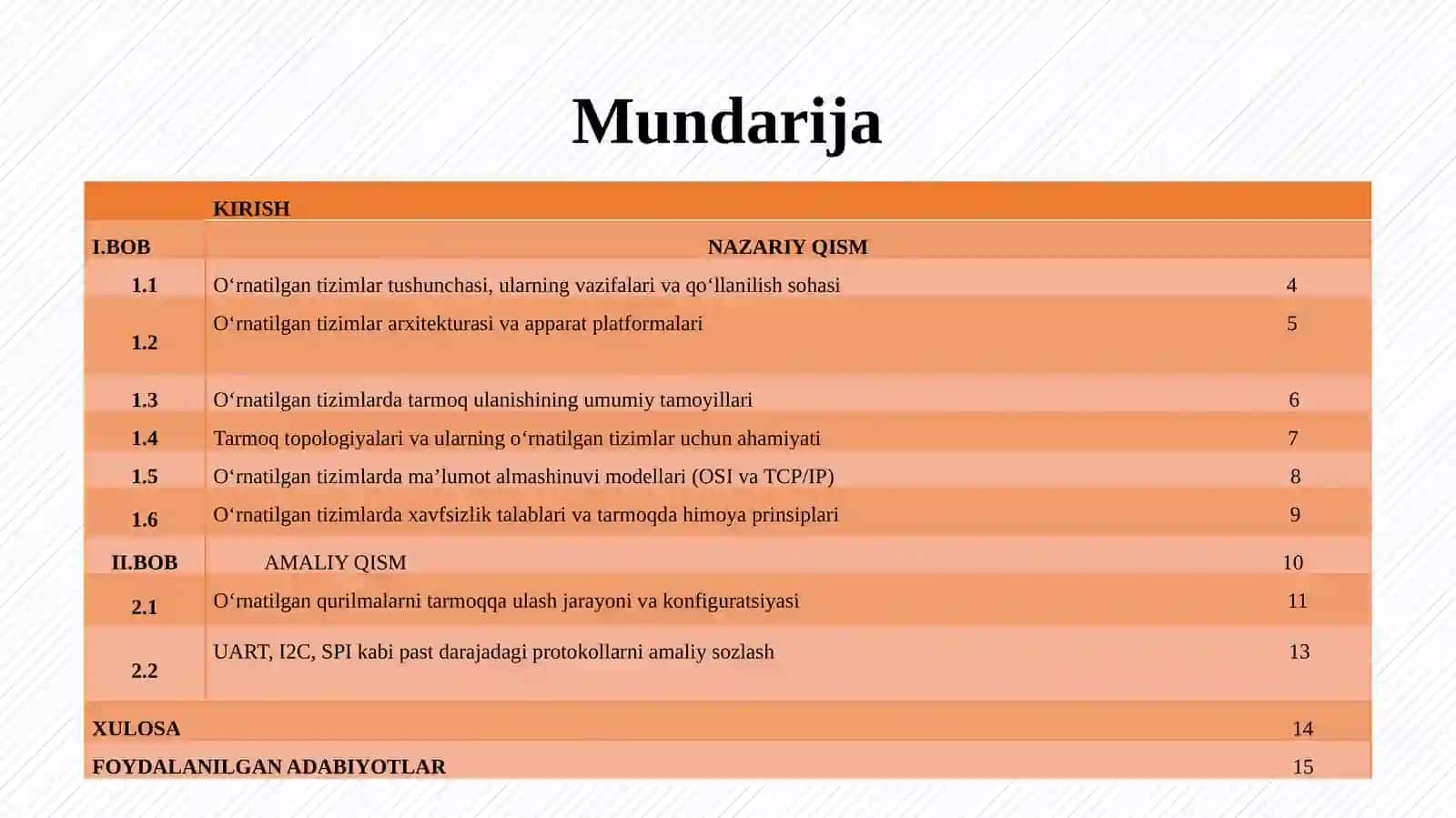 O’RNATILGAN TIZIMLAR TARMOQLAR VA PROTOKOLLAR 2