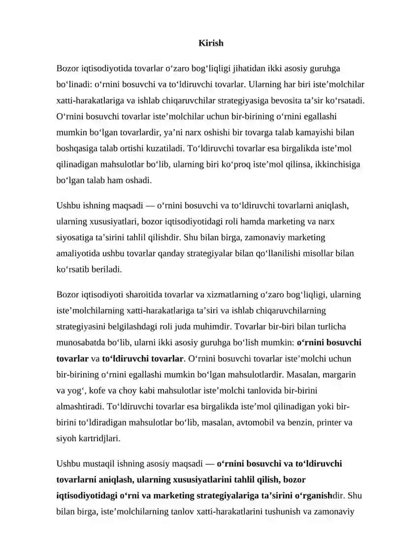 O‘RNINI BOSUVCHI VA TO‘LDIRUVCHI TOVARLAR 2