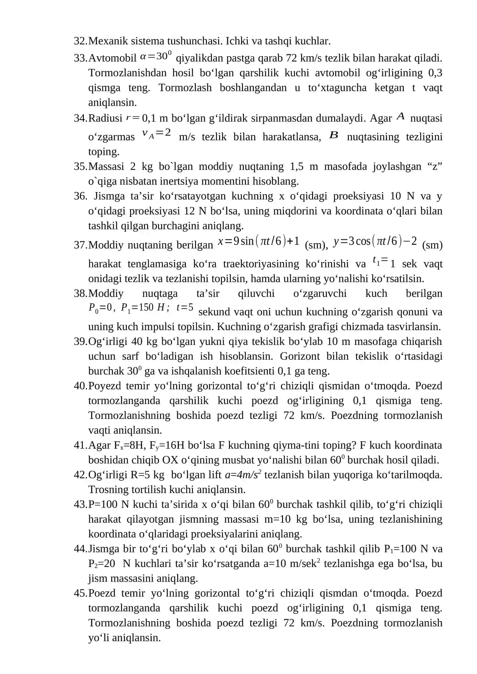 Nazariy mexanika fanidan nazorat savollari 2