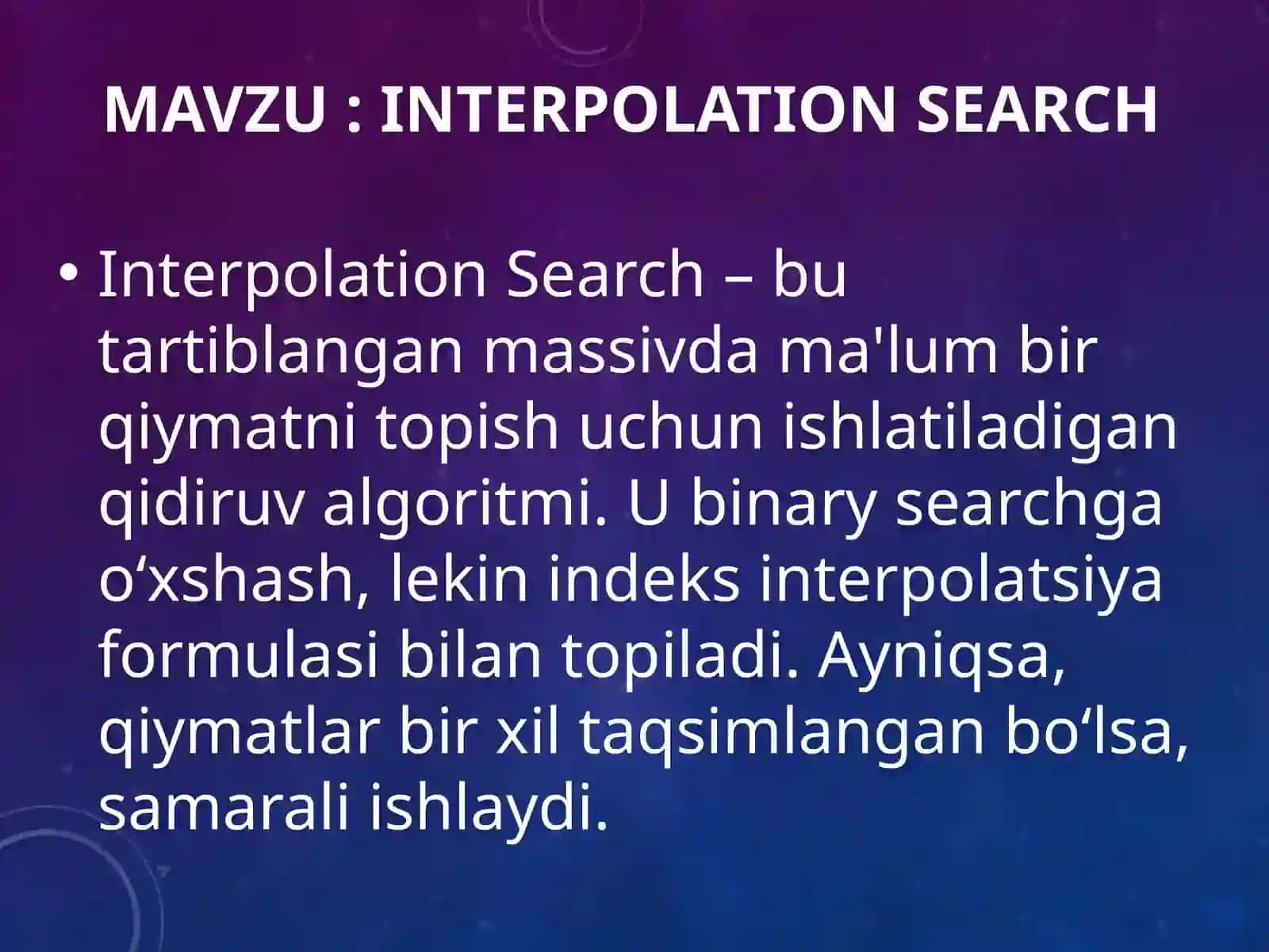 INTERPOLATION SEARCH 2