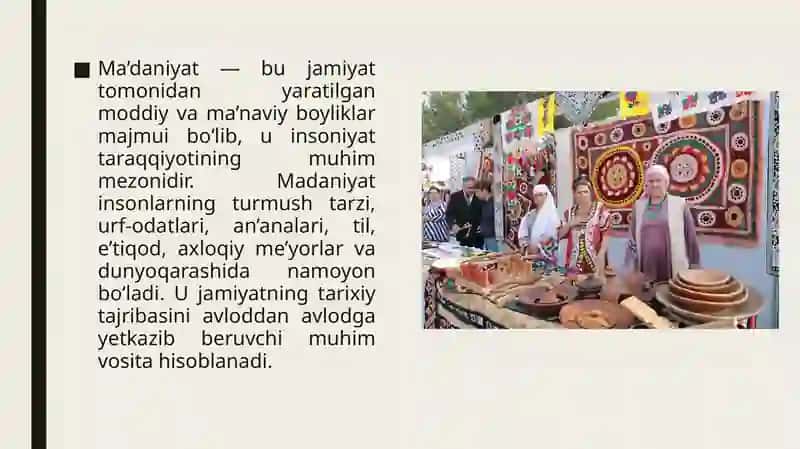 Madaniyat va san'at sohasining rivojlanishi 2