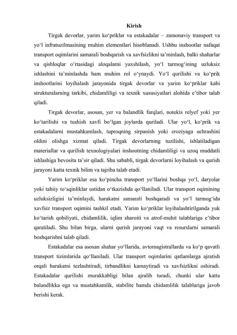 Tirgak devorlar. Yarim ko‘priklar, estakadalar. 2