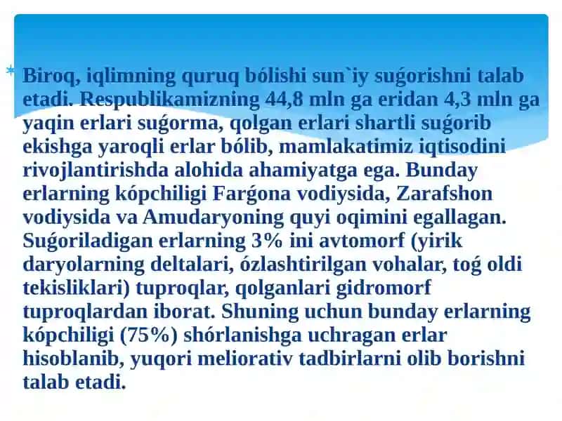 O'zbekiston tabiiy resurslarning yer yuzasida tarqalishi 2