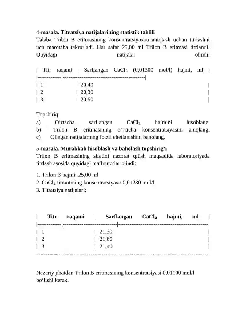 Trilon B eritmasining konsentratsiyasini aniqlash 2
